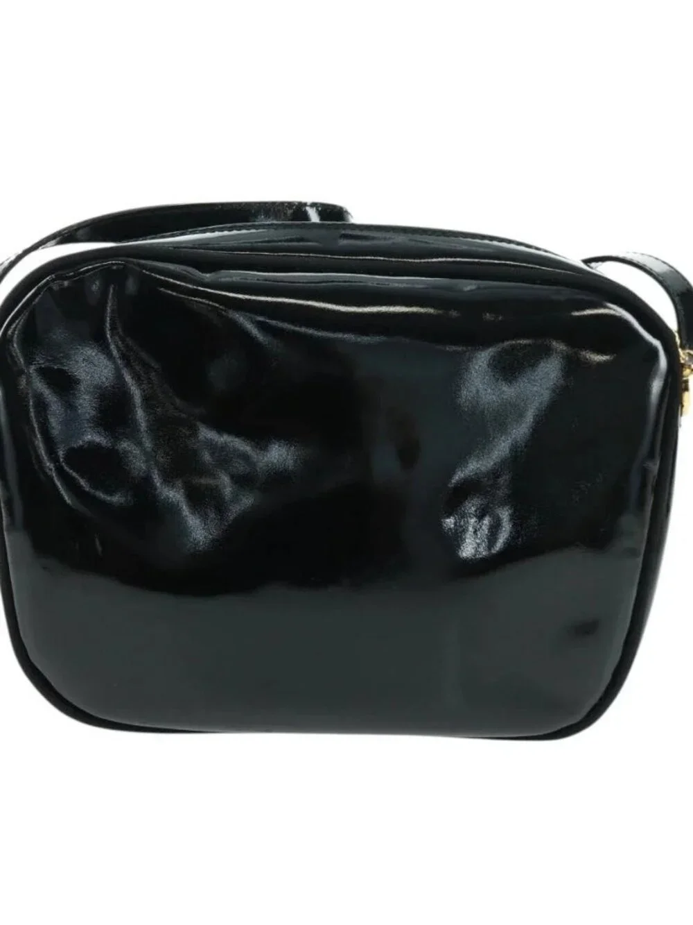 Salvatore Ferragamo Shoulder Bag Patent leather Black Gold Auth ka1226